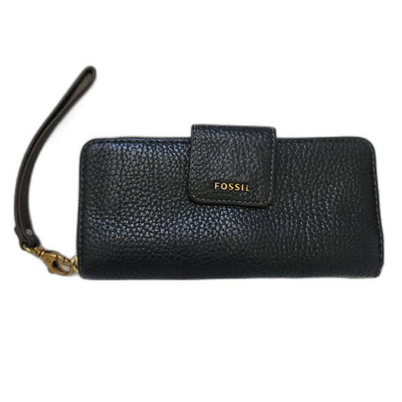 Fossil Black Cow Hide Wristlet Wallet - Picture 1 of 7